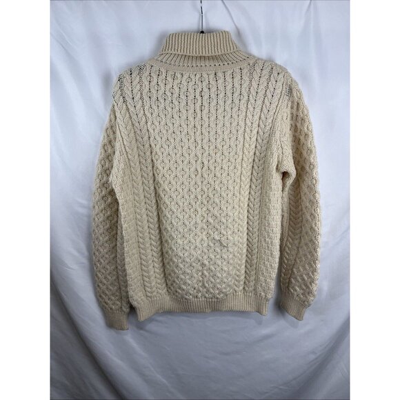 Inis Crafts Cream-Coloured Cable-Knit Thick Wool Sweater Women's Size M - Picture 6 of 10